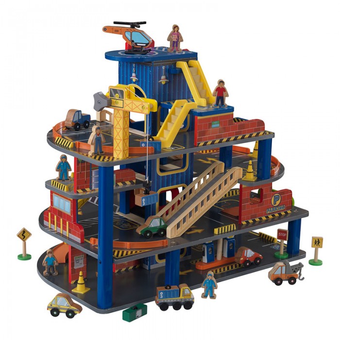 Garaj pentru masinute cu 6 nivele si spalatorie Deluxe Car Garage - Kidkraft cu 32 de piese din lemn